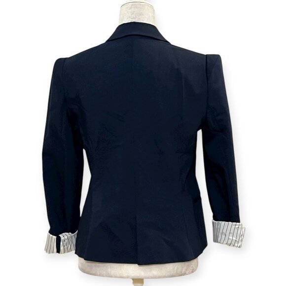ZARA BASIC Women’s Navy Blazer Elegant Classic Fit with Stretch Fabric Work Sz L - Picture 2 of 12